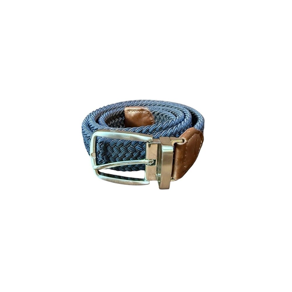 Tommy Bahama Medium Reversible Stretch Woven Belt Navy Brown Leather 39 x 1.25